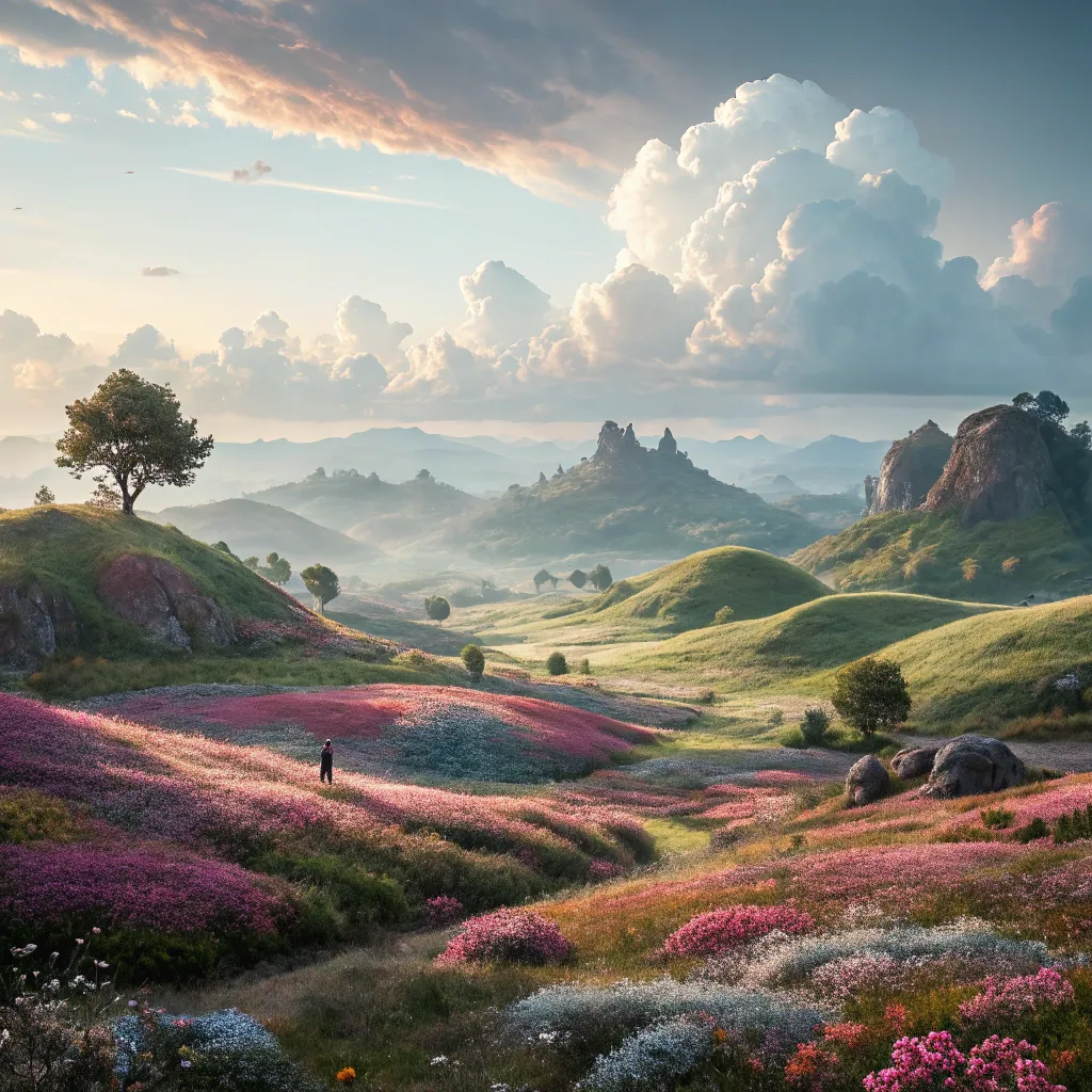Fantastical landscape animation with dreamy aesthetics